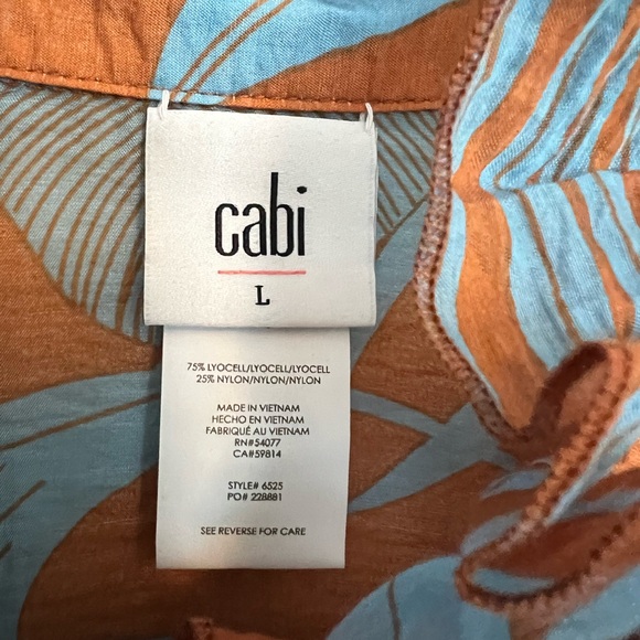 CABI #6525 Tropical Top Ruffled Buttoned Sleeveless Copper Blue NWOT Size L - Picture 4 of 5